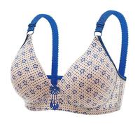Brassiere Femme,Soutien-Gorge sans Fil Confortable pour Femmes Nouveau Soutien-Gorge sans Couture à imprimé Floral Idéal pour Les Personnes âgées Parfait pour Un Usage Quotidien (Blue, 36)
