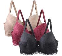 Brassiere Femme Sport,Lot de 3 Soutien Gorge avec Armature Push Up Grande Taille Soutiens-Gorge Femme Dentelle Bustier Bretelles Réglables Look Moderne Brassiere
