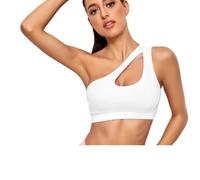 Brassiere Sport Femme,Brassière Femme Sport Soutien-gorge de sport push-up for femme, asymétrique épaule dénudée, résistant aux chocs, for le yoga, la course à pied, le yoga, noir et blanc(WHITE,S)