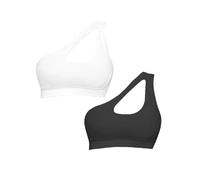 Brassiere Sport Femme,Brassière Femme Sport Soutien-gorge de sport push-up for femme, asymétrique épaule dénudée, résistant aux chocs, for le yoga, la course à pied, le yoga, noir et blanc(2PCS,S)