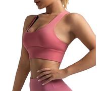 Brassière Sport Femme Dos Croisé Bretelles, sans Armatures, Soutien Haut, Seamless Racerback avec Coques Amovibles
