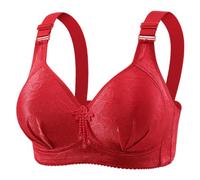 Brassiere Sport Femme Maintien Fort Soutien-Gorge Push-up en Dentelle sans Armatures pour Femme,Confortable et Respirant,à Quatre Boutons(Red,38)