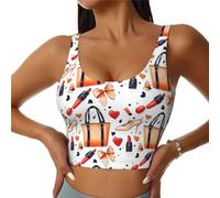 Brassières de sport pour femme - Haut soutien - Talons rouges à lèvres avec imprimé sac à main, athlétique, course à pied, entraînement, débardeur, Noir , XL
