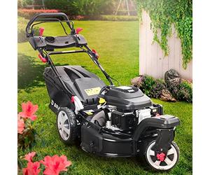 BRAST tondeuse thermique tractée 3 roues TRIKE 224cc 7cv 53cm mulching 4en1 traction arrière de la marque française GT - 4 MODÈLES diff. - capot en tôle en acier, hauteur de coupe et guidon reglable