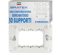 Bratek Lot de 10 supports 503 compatibles avec BTicino Support MatixGO 3 modules pour plaques et fruits de la série Matix Go - Remplace le cadre porte-fruits BTicino J4703 - Fabriqué en Europe