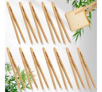 Brateuanoii 12 Pièce Pince de Cuisson en Bambou, Pince à Toast en Bambou, Pinces à Salade Bamboo, Pince à Toasts, Pinces à Pain de Bois, pour Salade, Cuisson, Coffre Fort et Non Toxique, Réutilisable