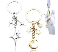 Brateuanoii 2 Pcs Y2K P-orte-Clés Étoile, Porte-C-lés Mignons En Forme d'Étoile Et De Lune, Pour Sac à Main, Sac à Dos, Bagages, Porte-Clés En Y2K Étoile Alliage De Zinc Pour Femme Et Fille