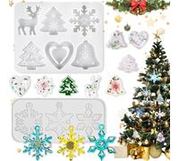 Brateuanoii 2 Pièces Moule en Silicone pour Résine Époxy De Noël, Moules sur Le Thème De Noël, Moules en Silicone Flocon De Neige, DIY Moulage avec Résine Xmas Bijoux Pendentif Collier