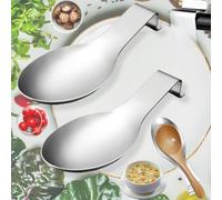 Brateuanoii 2 Pièces R-epose C-uillère En Argente Mat, Repose Cuillère En Acier Inoxydable Multifonction, Porte-Cuillère Pour Cuisinière, Repose Cuillère à Chaleur De Cuisine (Argente)
