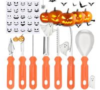 Brateuanoii Kit Citrouille Halloween, Outils De Sculpture De Citrouille En Acier Inoxydable 7 Pièces, Avec 25 Pochoirs Pour Halloween Decoration, Kit De Sculpture De Citrouilles Outils De Carver