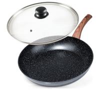 VILDE Black&Wood Poêle à frire 32 cm avec couvercle en verre - Revêtement antiadhésif granit - Tous feux dont induction