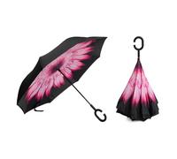 Braty Decorations Parapluie canne inversé, Parapluie innovant, Parapluie double couche, Parapluie inversé, Parapluie avec poignée en forme de C, Fleur de rose., L