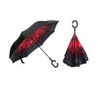 Braty Decorations Parapluie canne inversé, Parapluie innovant, Parapluie double couche, Parapluie inversé, Parapluie avec poignée en forme de C, Fleurs rouges, L
