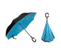 Braty Decorations Parapluie inversé innovant, parapluie double couche, parapluie inversé avec poignée en forme de C, Bleu avec papillons, L
