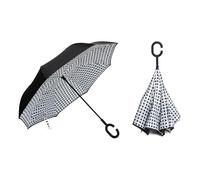 Braty Decorations Parapluie inversé innovant, parapluie double couche, parapluie inversé avec poignée en forme de C, Pois noirs, L
