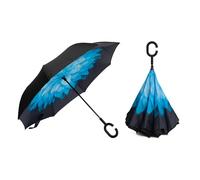 Braty Decorations Seitenverkehrter Stockschirm, Innovativer Regenschirm, Doppelschichtiger Regenschirm, Umgekehrter Regenschirm, Regenschirm mit C-förmigem Griff, motif floral bleu, L