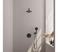 BRAUER Black Carving douche thermostatique encastrée - 3 voies - rond - set 79 - douche principale de 20 cm - bras mural droit - douchette à main 3 positions - flexible de douche - coude mural - noir 