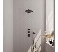 Brauer Black Carving Ensemble de douche de tête encastré - douche de tête 30cm - 3 boutons carving - bras mural droit - douchette barre 1 jet - noir mat 5-S-098