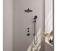 Brauer Black Carving Ensemble de douche de tête encastré - douche de tête 30cm - 3 boutons carving - bras mural droit - barre de douche - douchette ronde 3 jets - noir mat 5-S-116