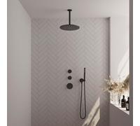 Brauer Black Carving Ensemble de douche de tête encastré - douche de tête 30cm - bras de plafond - 3 boutons carving - douchette barre 1 jet - noir mat 5-S-102