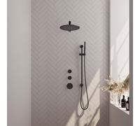 Brauer Black Carving Ensemble de douche pluie encastrable - pomme de douche 30cm - bras mural droit - barre curseur - avec partie encastrable - 2 fonctions - 3 boutons carving - douchette stick 1 jet 