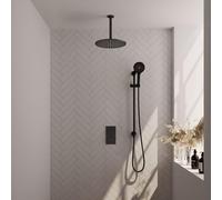 Brauer Black Carving Ensemble de douche pluie encastrable - pomme de douche 30cm - bras plafond - barre curseur - avec partie encastrable - 2 fonctions - 2 boutons carving - douchette ronde 1 jet - no