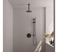 BRAUER Black Carving mitigeur encastré douche pluie - 3 voies - rond - set 89 - douche principale 20cm - bras plafond - douchette à main - flexible de douche - colonne de douche intégrée - noir mat 5-