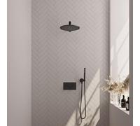 BRAUER Black Edition Douche de pluie thermostatique encastrée - boutons poussoirs - SET 50 - tête de douche 30cm - bras mural droit - douchette barre - flexible de douche - coude d'alimentation mural 