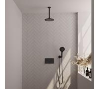 Brauer Black Edition douche thermostatique à effet pluie avec bouton poussoir 59 20cm pommeau de douche bras de plafond 3 positions douche à main flexible de douche raccord mural coude noir mat 5-S-17