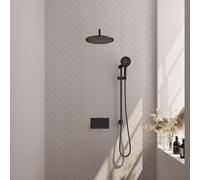 Brauer Black Edition douche thermostatique à effet pluie avec bouton-poussoir 70 30cm douche de tête bras mural courbé 3 positions douche à main flexible de douche barre coulissante intégrée noir mat