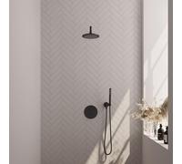 BRAUER Black Edition douche thermostatique encastrée - 3 voies - rond - ensemble 75 - douche principale de 20 cm - bras de douche courbé - douchette à main - flexible de douche - coude mural - noir ma
