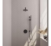 BRAUER Black Edition douche thermostatique encastrée - 3 voies - rond - ensemble 85 - douche principale de 20 cm - bras mural droit - douchette à main - flexible de douche - barre de douche intégrée -