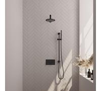 Brauer Black Edition douche thermostatique pluie encastrée bouton poussoir set 61 20cm pommeau de douche droit bras mural barre de douche à main flexible intégré barre coulissante noir mat 5-S-172
