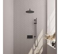 Brauer Black Edition douche thermostatique pluie encastrée bouton poussoir set 64 30cm pommeau de douche bras mural courbe barre de douche douche à main flexible coulissant intégré noir mat 5-S-175