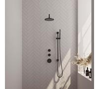 Brauer Black Edition Ensemble de douche pluie encastré - douche principale 20 cm - bras mural - glissière - avec partie encastrable - boutons lisses - douchette à main Barre 1 fonction - noir mat 5-S-