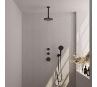Brauer Black Edition Ensemble de douche pluie encastré - douche principale 20 cm - bras plafond - 3 boutons lisses - douchette ronde 3 positions - noir mat 5-S-029