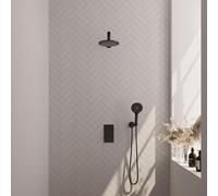 Brauer Black Edition Ensemble de douche pluie encastré - douche principale 20cm - bouton lisse - douchette ronde 3 positions - noir mat 5-S-058