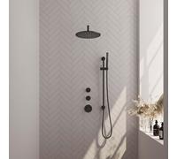 Brauer Black Edition Ensemble de douche pluie encastré - douche principale 30cm - bras mural - glissière - avec partie encastrable - boutons lisses - douchette à main 1 fonction - noir mat 5-S-079