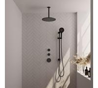 Brauer Black Edition Ensemble de douche pluie encastré - douche principale 30cm - bras plafond 20cm - 3 boutons lisses - douchette ronde 3 positions - noir mat 5-S-039