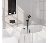 Brauer Black Edition mitigeur thermostatique bain encastré bouton poussoir set 04 combinaison de remplissage de bain 3 positions douche à main flexible de douche raccord mural coude noir matt 5-S-209