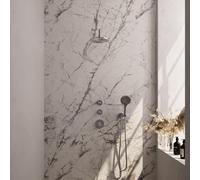 Brauer Brushed Carving Colonne de douche thermostatique avec pommeau 20cm et bras mural courbé 40cm et douchette Rond 3 jet flexible lisse avec coude mural Inox brossé PVD 5-NG-105