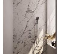 Brauer Brushed Carving Colonne de douche thermostatique avec pommeau 30cm et bras mural courbé 40cm et douchette Rond 3 jet flexible lisse avec coude mural Inox brossé PVD 5-NG-118