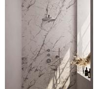 Brauer Brushed Carving Douche pluie thermostatique avec pommeau 30cm et bras mural courbé 40cm et douchette Stylo 1 jet flexible lisse avec coude mural Inox brossé PVD 5-NG-098