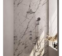 Brauer Brushed Carving Douche pluie thermostatique avec pommeau 30cm et bras mural courbé 40cm et douchette Rond 3 jet flexible lisse avec coude mural Inox brossé PVD 5-NG-116