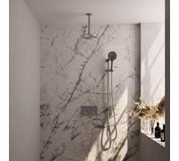 BRAUER Brushed Edition Douche de pluie thermostatique encastrée - boutons-poussoirs - SET 71 - pomme de douche 20cm - bras de plafond - douchette 3 jets - flexible de douche - barre de douche intégrée