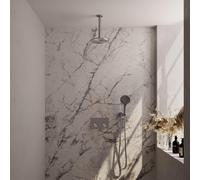 Brauer Brushed Edition douche thermostatique à effet pluie avec bouton poussoir 59 20cm pommeau de douche bras de plafond 3 positions douche à main flexible de douche raccord mural coude acier inoxyda