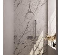 Brauer Brushed Edition douche thermostatique à effet pluie avec bouton-poussoir 63 20cm pommeau de douche courbe bras mural barre de douche à main flexible coulissant intégré acier inoxydable brossé p