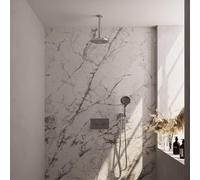 Brauer Chrome Carving douche thermostatique à effet pluie avec bouton poussoir 59 20cm pommeau de douche bras de plafond 3 positions douche à main flexible de douche raccord mural coude chromé 5-CE-19