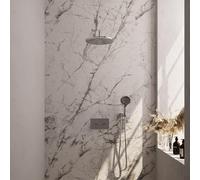 Brauer Chrome Carving douche thermostatique à effet pluie avec bouton poussoir caché 58 30cm pommeau de douche bras mural courbé 3 positions douche à main flexible de douche raccord mural coude chromé