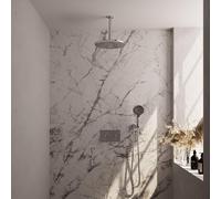 Brauer Chrome Edition douche thermostatique à effet pluie avec bouton-poussoir 60 30cm pommeau de douche bras de plafond 3 positions douche à main flexible de douche raccord mural coude chromé 5-CE-17